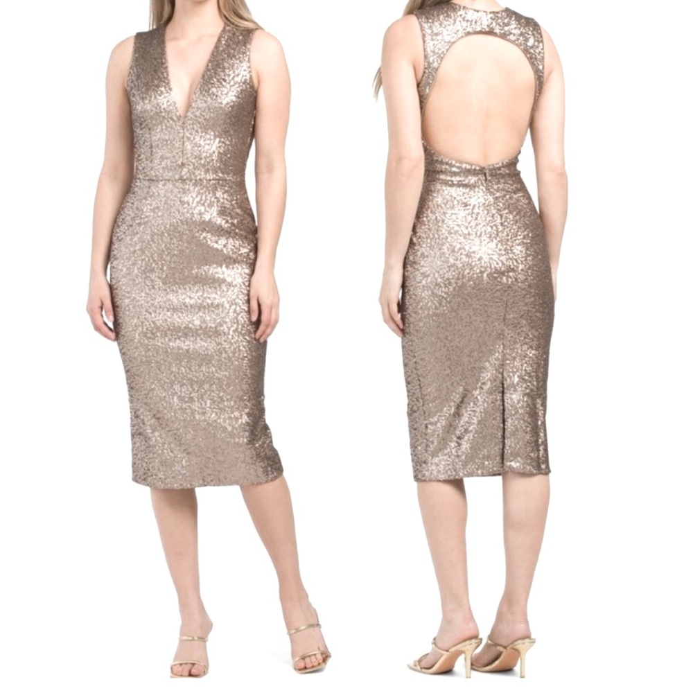 NWT Dress the Population open back sequined dress
